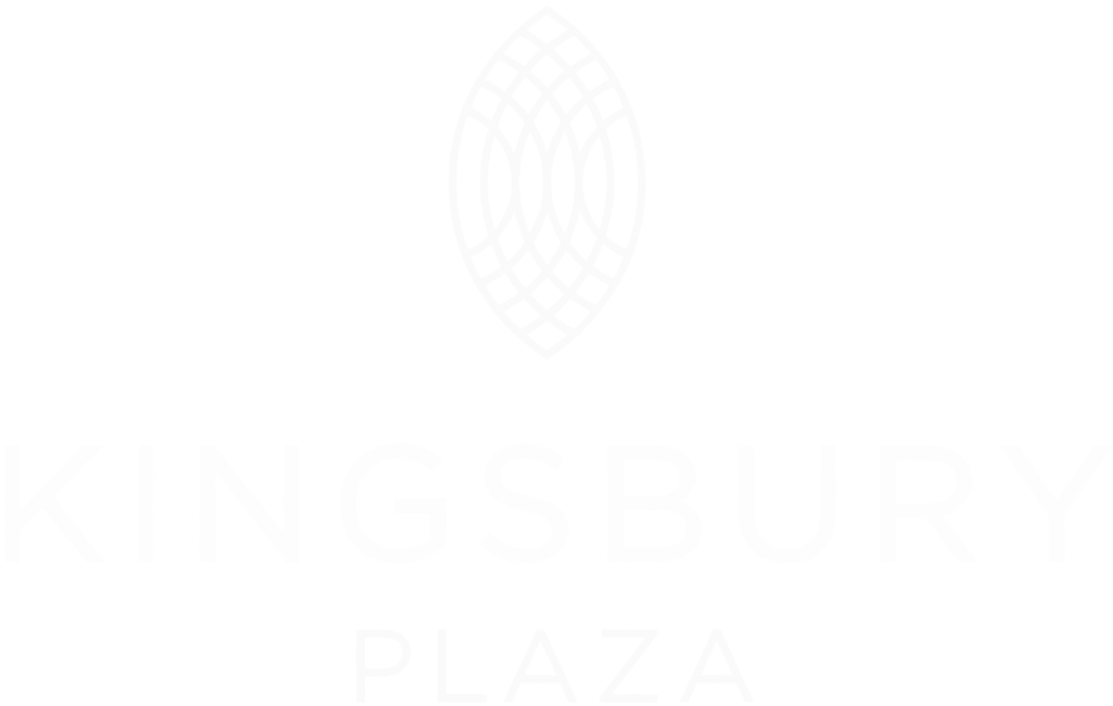 A black and white image of a logo for Kingsbury Plaza.